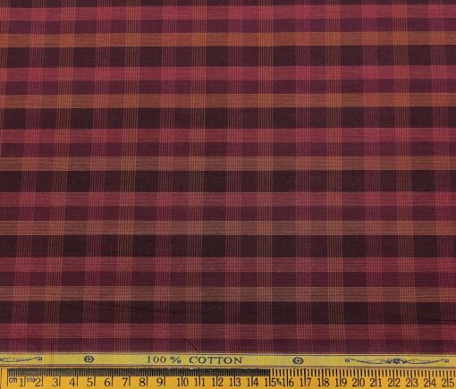 Soktas Men's Cotton Checks 1.60 Meter Unstitched Shirt Fabric (Dark Purple)