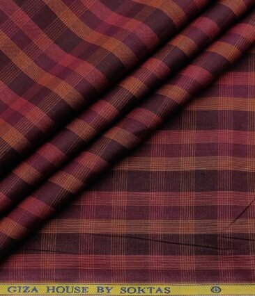 Soktas Men's Cotton Checks 1.60 Meter Unstitched Shirt Fabric (Dark Purple)