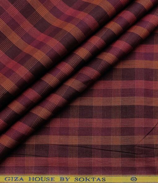 Soktas Men's Cotton Checks 1.60 Meter Unstitched Shirt Fabric (Dark Purple)