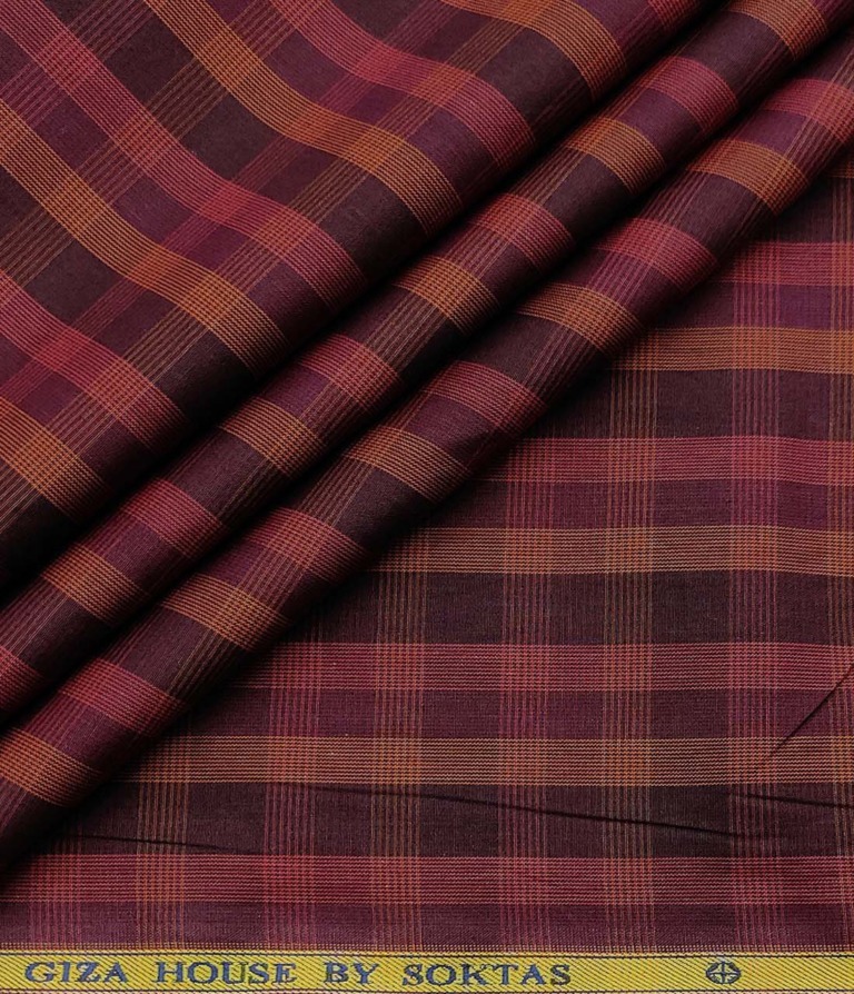 Soktas Men's Cotton Checks 1.60 Meter Unstitched Shirt Fabric (Dark Purple)