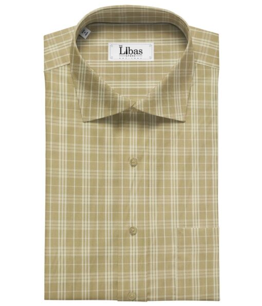 Soktas Men's Cotton Checks 1.60 Meter Unstitched Shirt Fabric (Oat Beige)