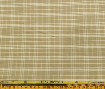 Soktas Men's Cotton Checks 1.60 Meter Unstitched Shirt Fabric (Oat Beige)