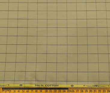 Soktas Men's Cotton Checks 1.60 Meter Unstitched Shirt Fabric (Oat Beige)