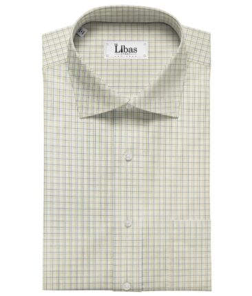 Soktas Men's Cotton Checks 1.60 Meter Unstitched Shirt Fabric (Milky White)
