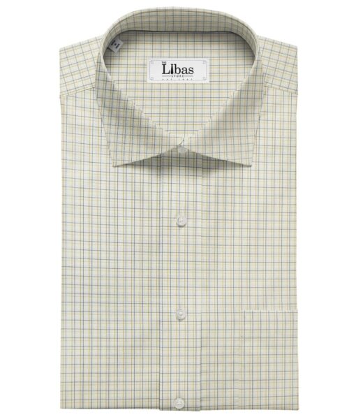Soktas Men's Cotton Checks 1.60 Meter Unstitched Shirt Fabric (Milky White)