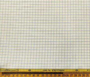 Soktas Men's Cotton Checks 1.60 Meter Unstitched Shirt Fabric (Milky White)
