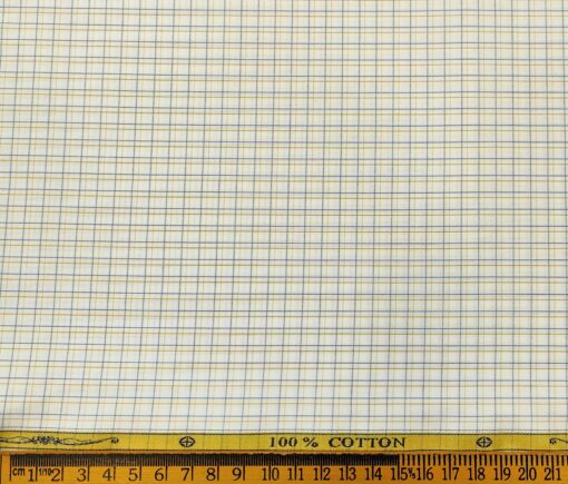 Soktas Men's Cotton Checks 1.60 Meter Unstitched Shirt Fabric (Milky White)
