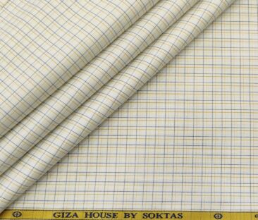 Soktas Men's Cotton Checks 1.60 Meter Unstitched Shirt Fabric (Milky White)