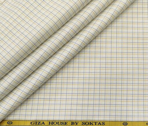 Soktas Men's Cotton Checks 1.60 Meter Unstitched Shirt Fabric (Milky White)