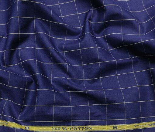 Soktas Men's Cotton Checks 1.60 Meter Unstitched Shirt Fabric (Royal Blue)