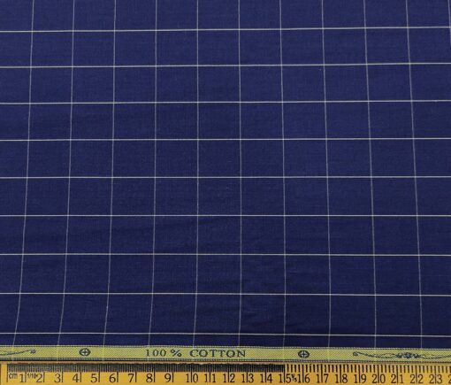 Soktas Men's Cotton Checks 1.60 Meter Unstitched Shirt Fabric (Royal Blue)