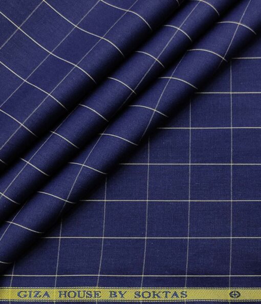 Soktas Men's Cotton Checks 1.60 Meter Unstitched Shirt Fabric (Royal Blue)