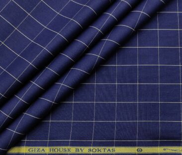 Soktas Men's Cotton Checks 1.60 Meter Unstitched Shirt Fabric (Royal Blue)