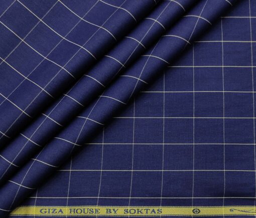 Soktas Men's Cotton Checks 1.60 Meter Unstitched Shirt Fabric (Royal Blue)
