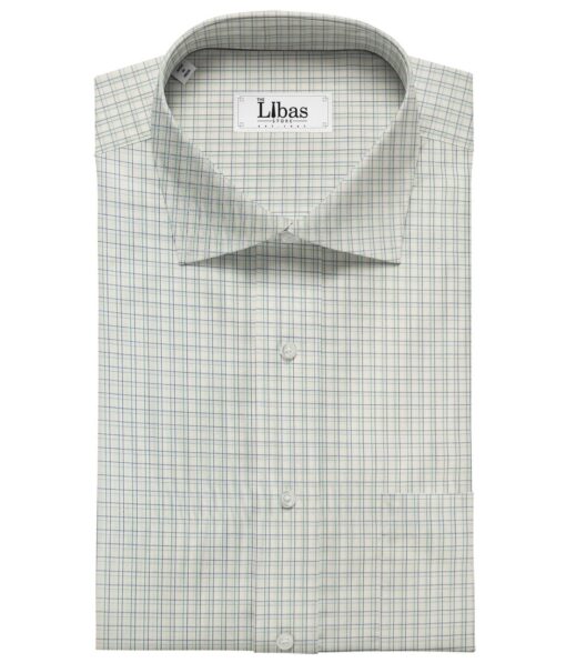 Soktas Men's Cotton Checks 1.60 Meter Unstitched Shirt Fabric (White)