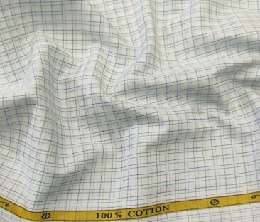 Soktas Men's Cotton Checks 1.60 Meter Unstitched Shirt Fabric (White)