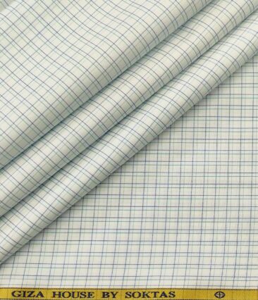 Soktas Men's Cotton Checks 1.60 Meter Unstitched Shirt Fabric (White)