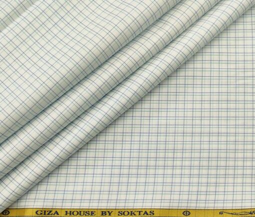 Soktas Men's Cotton Checks 1.60 Meter Unstitched Shirt Fabric (White)