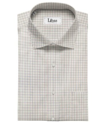 Soktas Men's Cotton Checks 1.60 Meter Unstitched Shirt Fabric (White)