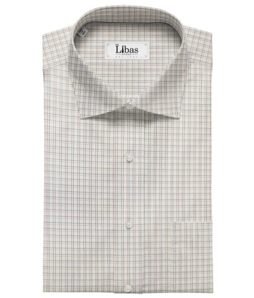 Soktas Men's Cotton Checks 1.60 Meter Unstitched Shirt Fabric (White)