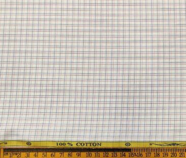 Soktas Men's Cotton Checks 1.60 Meter Unstitched Shirt Fabric (White)