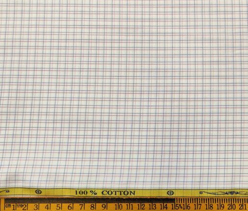 Soktas Men's Cotton Checks 1.60 Meter Unstitched Shirt Fabric (White)