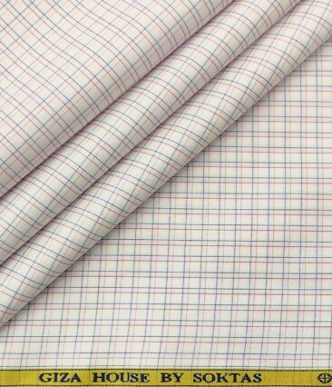 Soktas Men's Cotton Checks 1.60 Meter Unstitched Shirt Fabric (White)