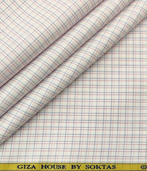 Soktas Men's Cotton Checks 1.60 Meter Unstitched Shirt Fabric (White)