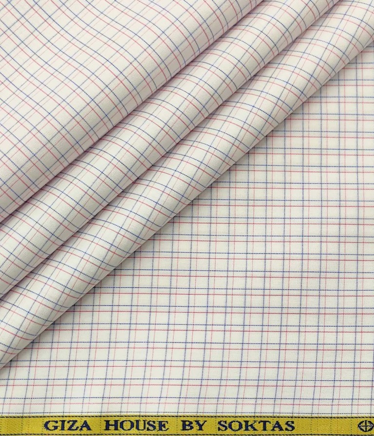 Soktas Men's Cotton Checks 1.60 Meter Unstitched Shirt Fabric (White)