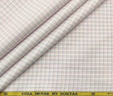 Soktas Men's Cotton Checks 1.60 Meter Unstitched Shirt Fabric (White)