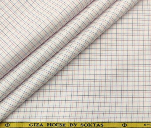 Soktas Men's Cotton Checks 1.60 Meter Unstitched Shirt Fabric (White)