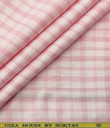Soktas Men's Cotton Checks 1.60 Meter Unstitched Shirt Fabric (White)