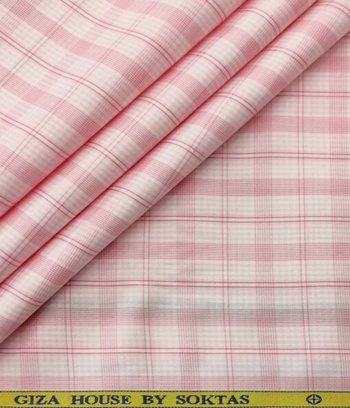 Soktas Men's Cotton Checks 1.60 Meter Unstitched Shirt Fabric (White)