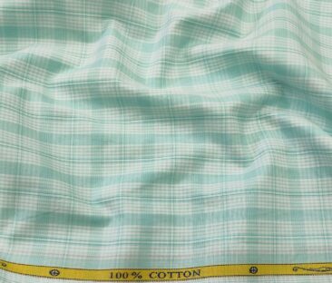 Soktas Men's Cotton Checks 1.60 Meter Unstitched Shirt Fabric (White)