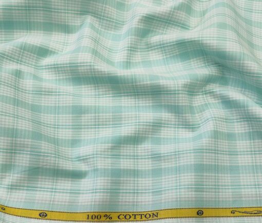 Soktas Men's Cotton Checks 1.60 Meter Unstitched Shirt Fabric (White)