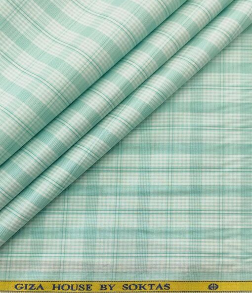 Soktas Men's Cotton Checks 1.60 Meter Unstitched Shirt Fabric (White)