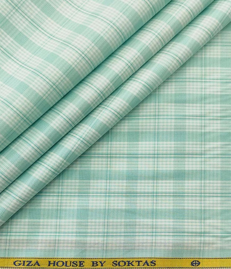 Soktas Men's Cotton Checks 1.60 Meter Unstitched Shirt Fabric (White)