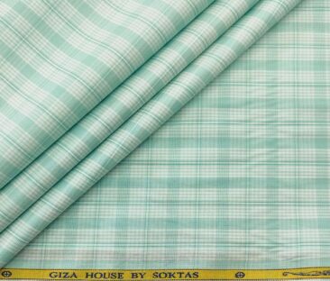 Soktas Men's Cotton Checks 1.60 Meter Unstitched Shirt Fabric (White)