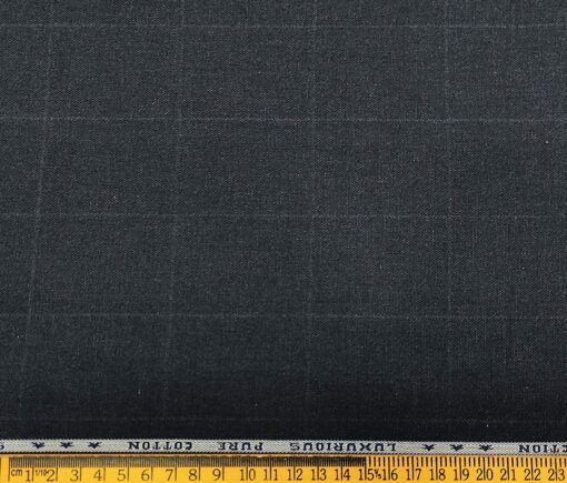 Raymond Men's Cotton Checks 1.35 Meter Unstitched Trouser Fabric (Dark Blueish Grey)
