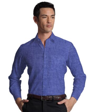 Burgoyne Men's Linen Solids Unstitched Shirting Fabric (Denim Blue)