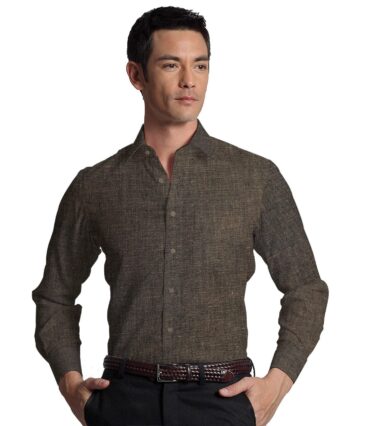 Burgoyne Men's Linen Solids Unstitched Shirting Fabric (Dark Brown)
