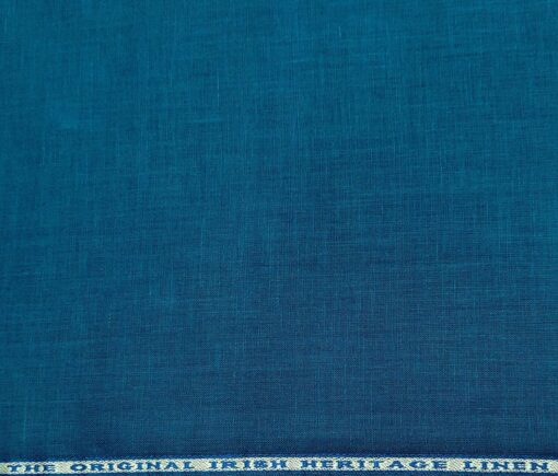 Burgoyne Men's Linen Solids Unstitched Shirting Fabric (Dark Firozi Blue)