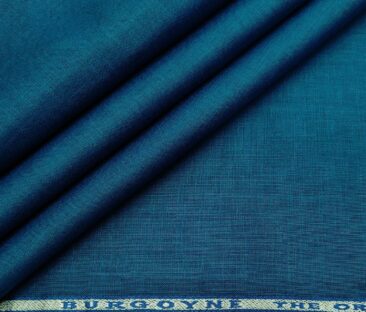 Burgoyne Men's Linen Solids Unstitched Shirting Fabric (Dark Firozi Blue)
