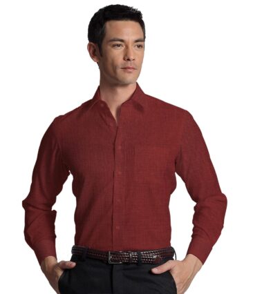 Burgoyne Men's Linen Solids Unstitched Shirting Fabric (Dark Maroon)