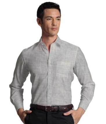 Burgoyne Men's Linen Solids Unstitched Shirting Fabric (Light Grey)