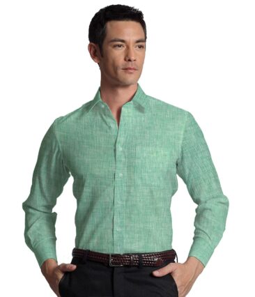 Burgoyne Men's Linen Solids Unstitched Shirting Fabric (Mint Green)