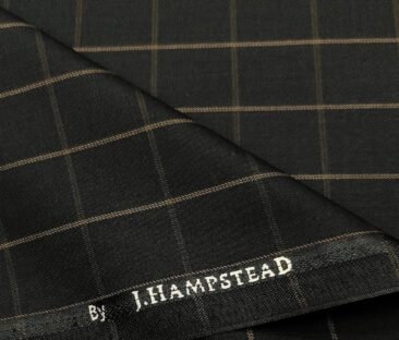 J.Hampstead Men's Polyester Viscose Checks Unstitched Suiting Fabric (Black)