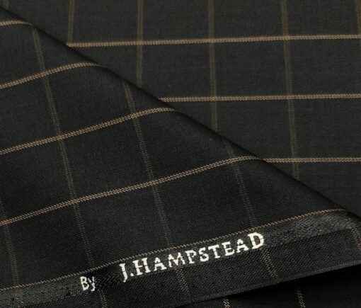 J.Hampstead Men's Polyester Viscose Checks Unstitched Suiting Fabric (Black)