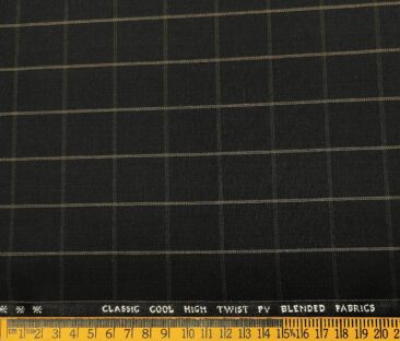 J.Hampstead Men's Polyester Viscose Checks Unstitched Suiting Fabric (Black)