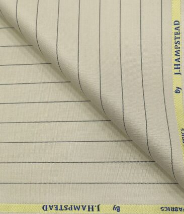 J.Hampstead Men's Polyester Viscose Striped Unstitched Suiting Fabric (Cream)